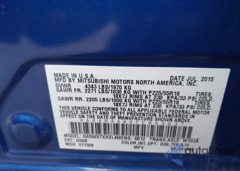 2015 Mitsubishi Outlander Sport Gt z USA, uszkodzony, nr VIN 4A4AR4AW6FE043637